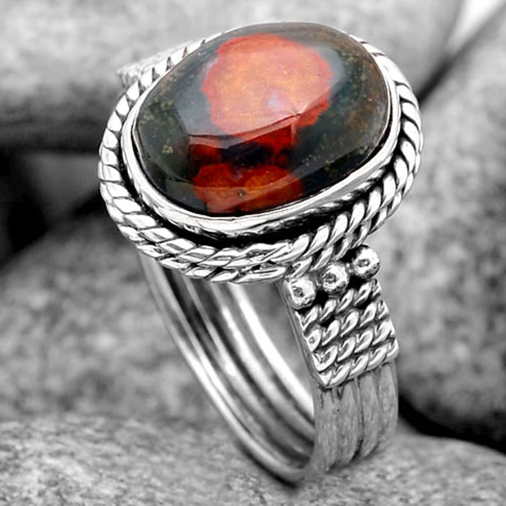 Natural Blood Stone - India 925 Sterling Silver Ring Jewelry s.7 SDR100979